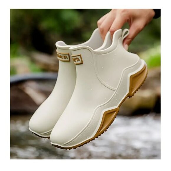 Women's Waterproof Rain Boots, Casual Outdoor Slip On Flat Ankle Boots - Picture 2 of 2